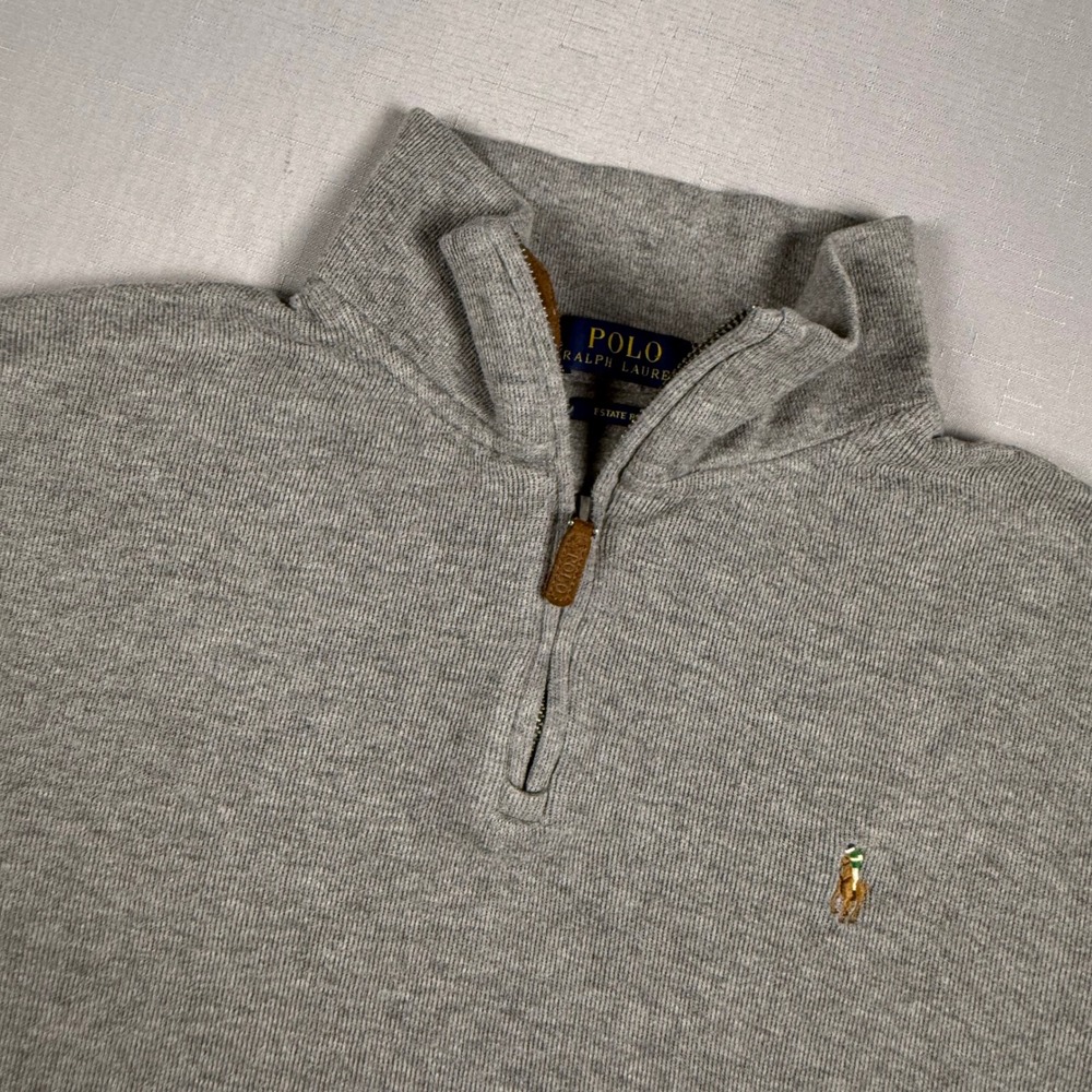 Polo Ralph Lauren Mens Gray Estate Rib Quarter Zip Pullover Sweater Large